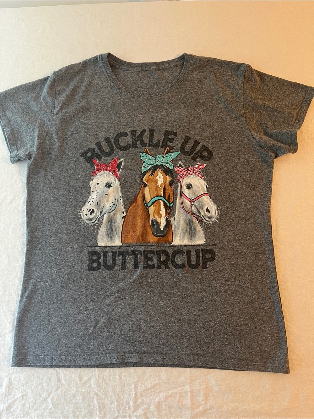 Women’s Grey 'Buckle Up Buttercup' Horse Graphic Tee